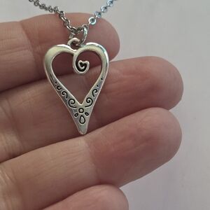 Elegant Silvertone Heart Pendant Necklace
